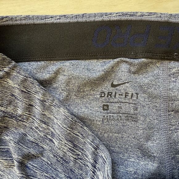 Nike Pro Leggings Heathered Blue Gray Black Mesh Paneled Women’s XL Big Swoosh - Picture 5 of 11